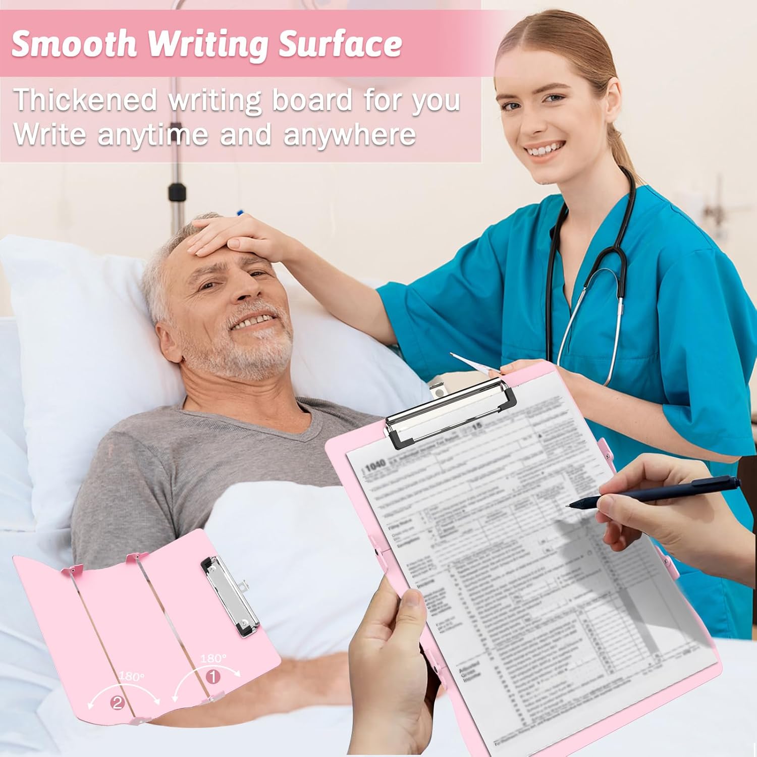 Trustnice Nursing Clipboard Foldable DIY Edition Medical Cheat Sheets Aluminum 3 Layers Foldable Clipboards Pocket Size Profile Clip Nurse Clipboards Notepad for Nurses Students, Teachers, Coaches