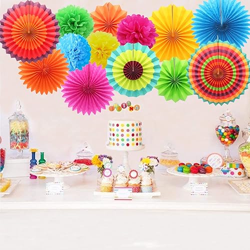 Miniatura 7 de Juego de abanicos de papel para colgar fiestas, bolas de flores de papel, fiestas de cumpleaños, eventos de boda, decoraciones de vacaciones