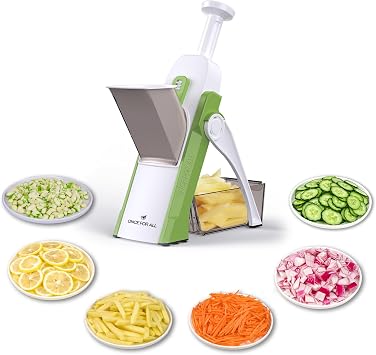 ONCE FOR ALL Safe Mandoline Slicer 5 in 1 Vegetable Chopper | Food Potato Cutter, Strips Julienne Dicer Adjustable Thickness 0.1-8 mm Kitchen Chopping Artifact Fast Meal Prep Grenn