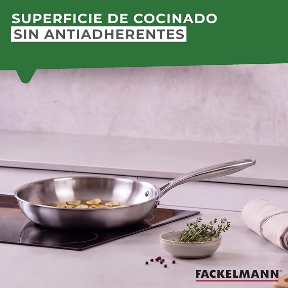 Fackelmann Vita3 Triply Stainless Steel Tricayer Frying Pan with Triple Diffuser Bottom, Non-Stick, PFA-Free, Suitable for Induction, Gas, Vitro and Oven, Perfect Seal, Dishwasher