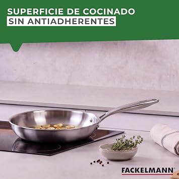 Fackelmann Vita3 Triply Stainless Steel Tricayer Frying Pan with Triple Diffuser Bottom, Non-Stick, PFA-Free, Suitable for Induction, Gas, Vitro and Oven, Perfect Seal, Dishwasher