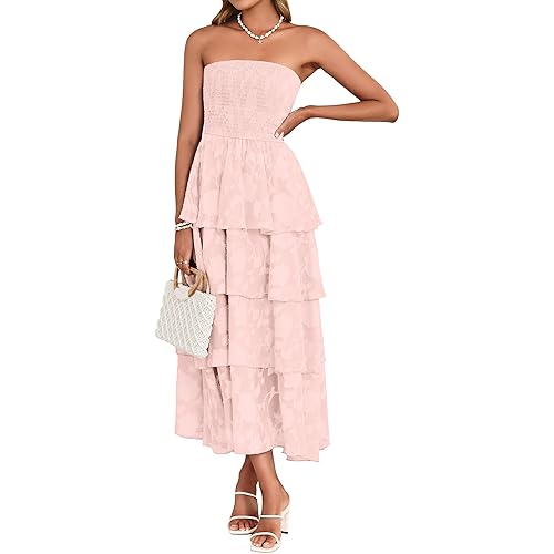 Simplee Womens Summer Strapless Maxi Dress 2026 Boho Floral Off Shoulder Wedding Guest Dresses Tiered Beach Long Sundress