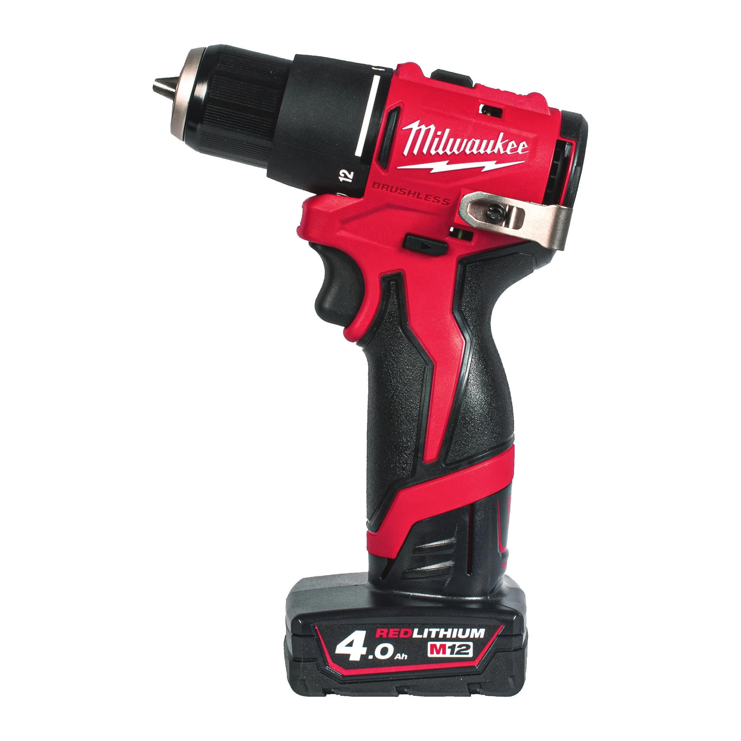 Milwaukee Taladro de impacto sin escobillas M12 M12 BLPDRC-402C completo con dos baterías de 4 Ah y cargador