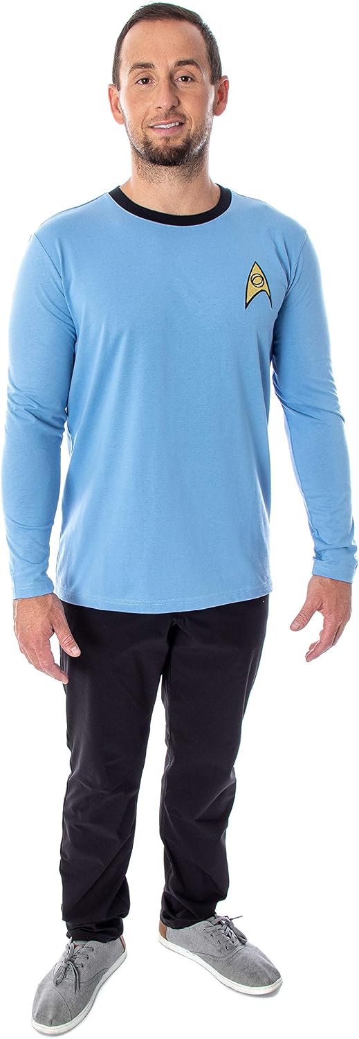 Star Trek The Original Series Men's TOS Costume Long Sleeve Tee Shirt - Captain Kirk, Spock