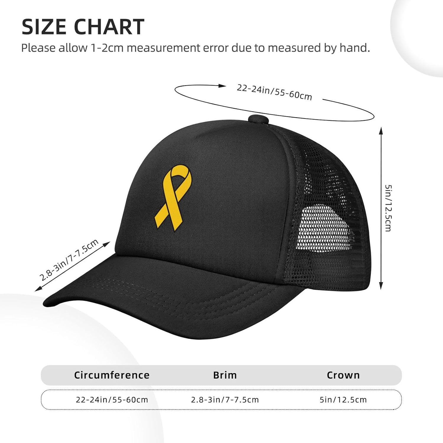 Gold Ribbon to Childhood Cancer Awareness Breathable Mesh Baseball Cap, Adjustable Snapback Trucker Hat