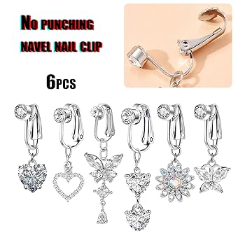 Piercing Ombelico Finto Con Clip - Acciaio Chirurgico Con CZ, Perfetto Per Chi Non Vuole Bucarsi - Foto 5