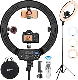 TARION LED Ring Light with Stand Stand, 18 Inch Dimmable Large Circle Light with Phone Holder for Live Streaming, Video, Selfie, Photography, Makeup