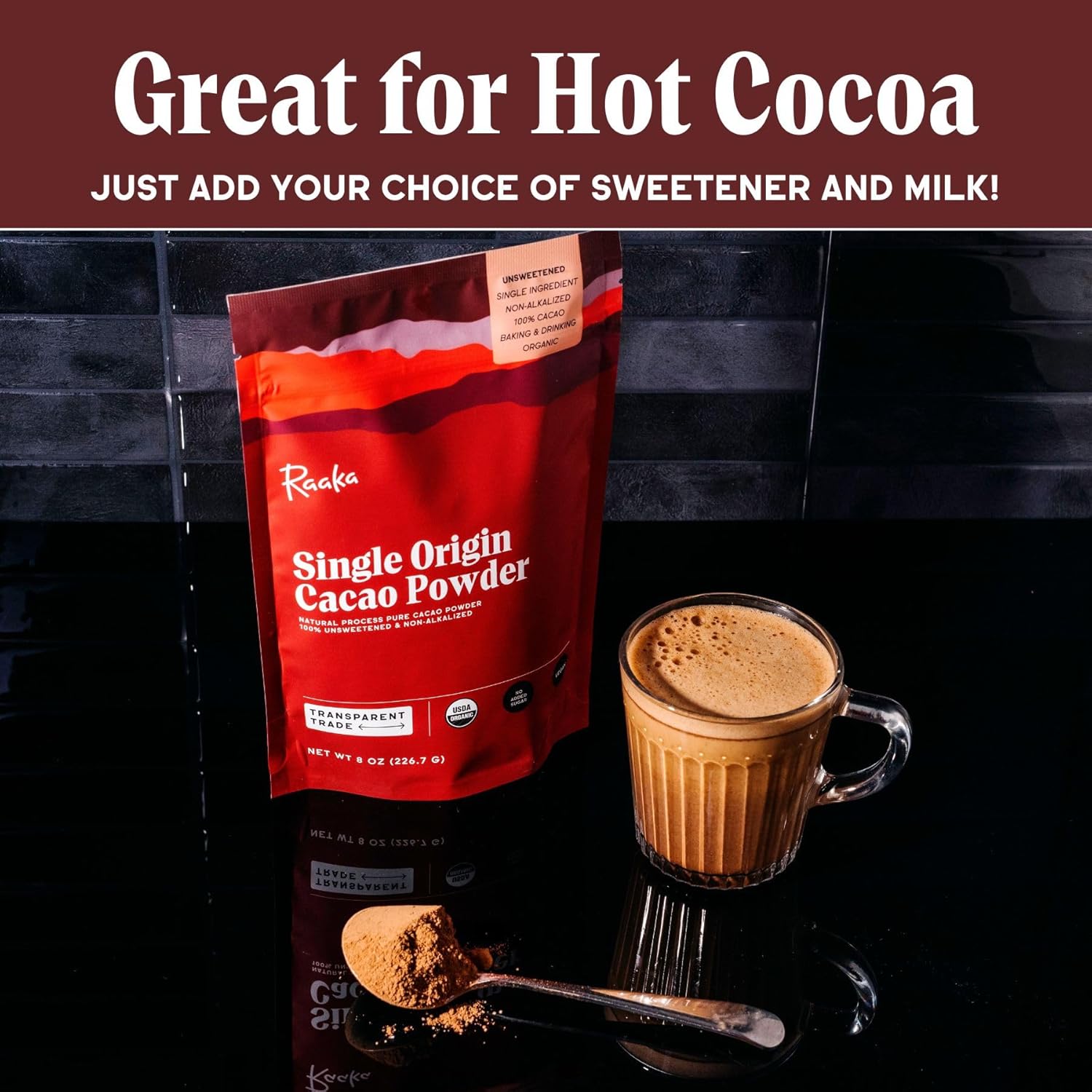 Chocolate Organic Cacao Powder - Unsweetened, Non-Alkalized,