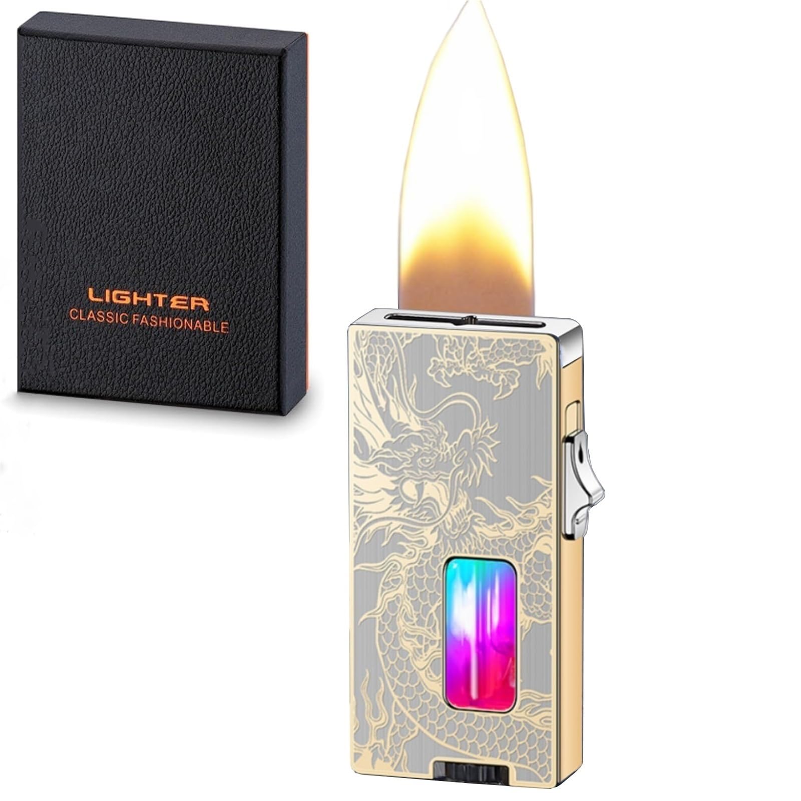 Allume-feu extra large, gaz butane, secouer pour allumer, verrouillage de sécurité, fenêtre de visualisation, facile à transporter, idéal pour les cadeaux, hommes et femmes, idéal pour le camping et