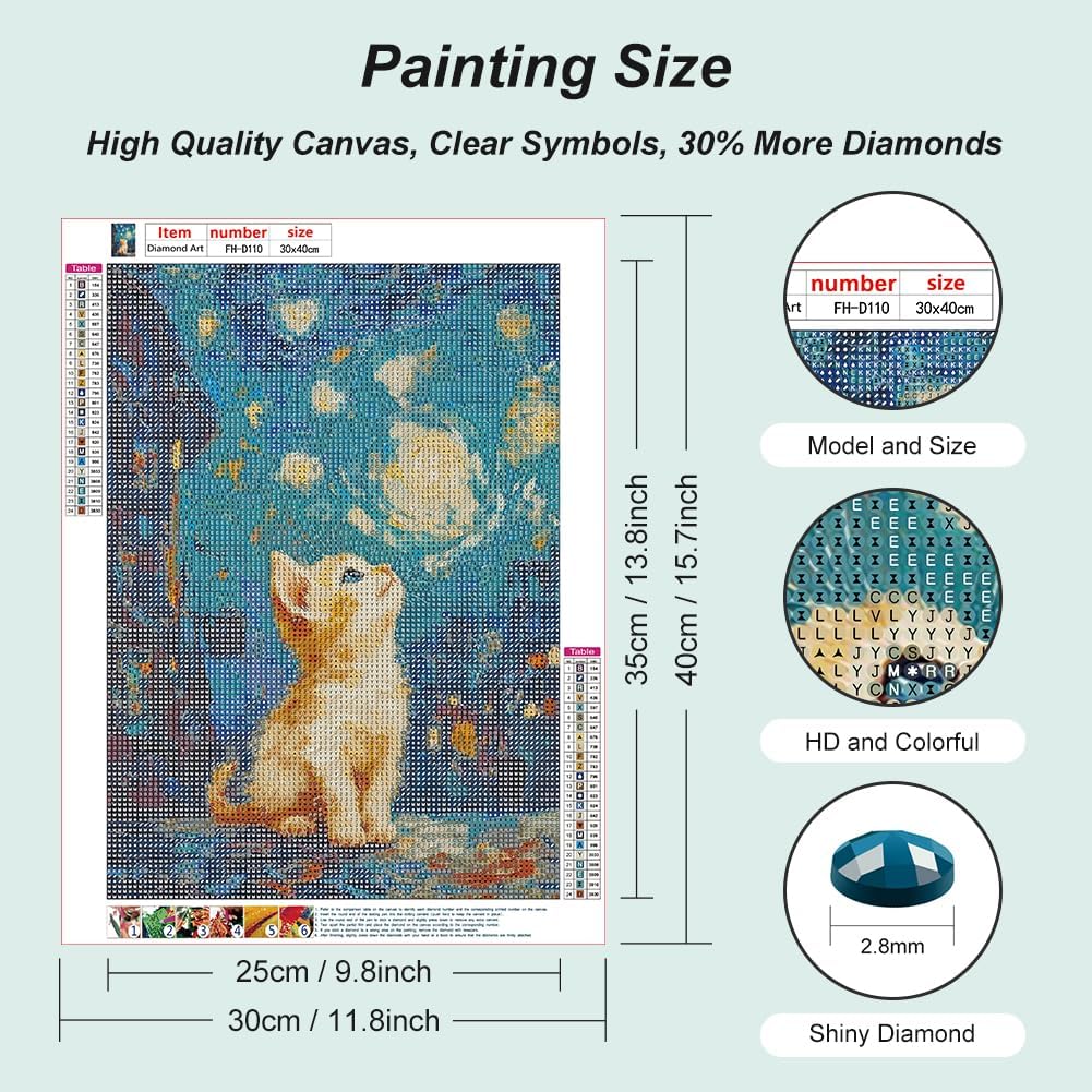 Kit Diamond Painting Van Gogh - 5D Notte Stellata, 30x40cm, Con Diamanti E Attrezzi - Foto 5