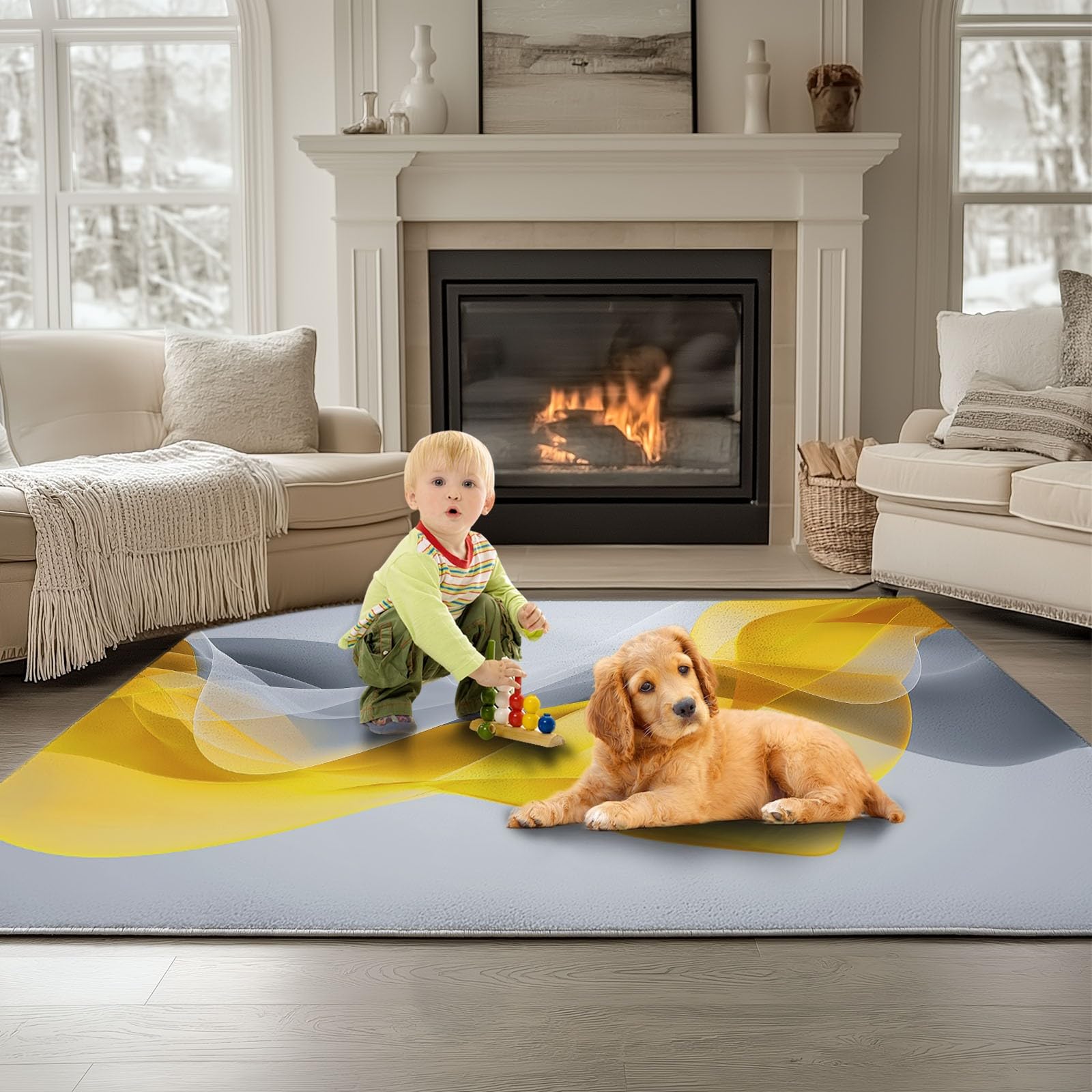 Générique Tapis De Salon 140 x 200 cm, Tapis Lavables Vagues Fluides Rayures avec Dos Antidérapant, Doux et Facile d'entretien, pour Cuisine Salle à Manger Bureau et Chambre Minimalisme