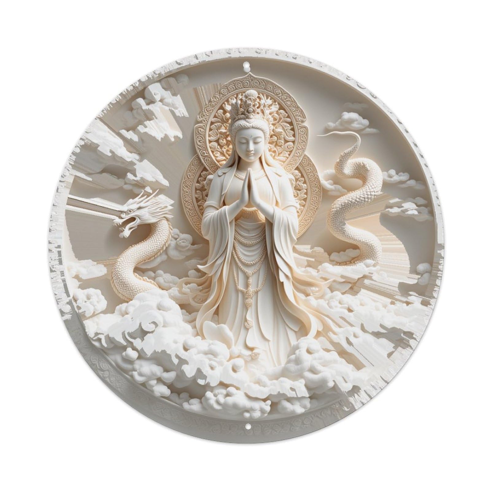 Buddha Dragon Clouds Harmony Peace Round Tin Sign Retro Metal Sign for Cafe Bar Pub Home Game Room Gym Club Wall Decoration Vintage Metal Poster 8x8 Inch