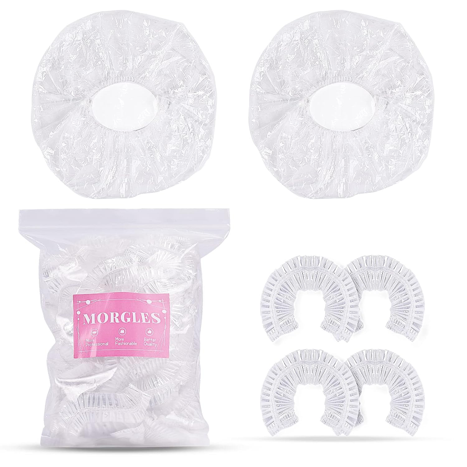 Shower Caps, MORGLES 100 PCS Clear Plastic Hair Caps Waterproof Disposable Shower Caps Plastic Hair Bath Caps Shower Caps Bulk for Women Hair Salon Home Use