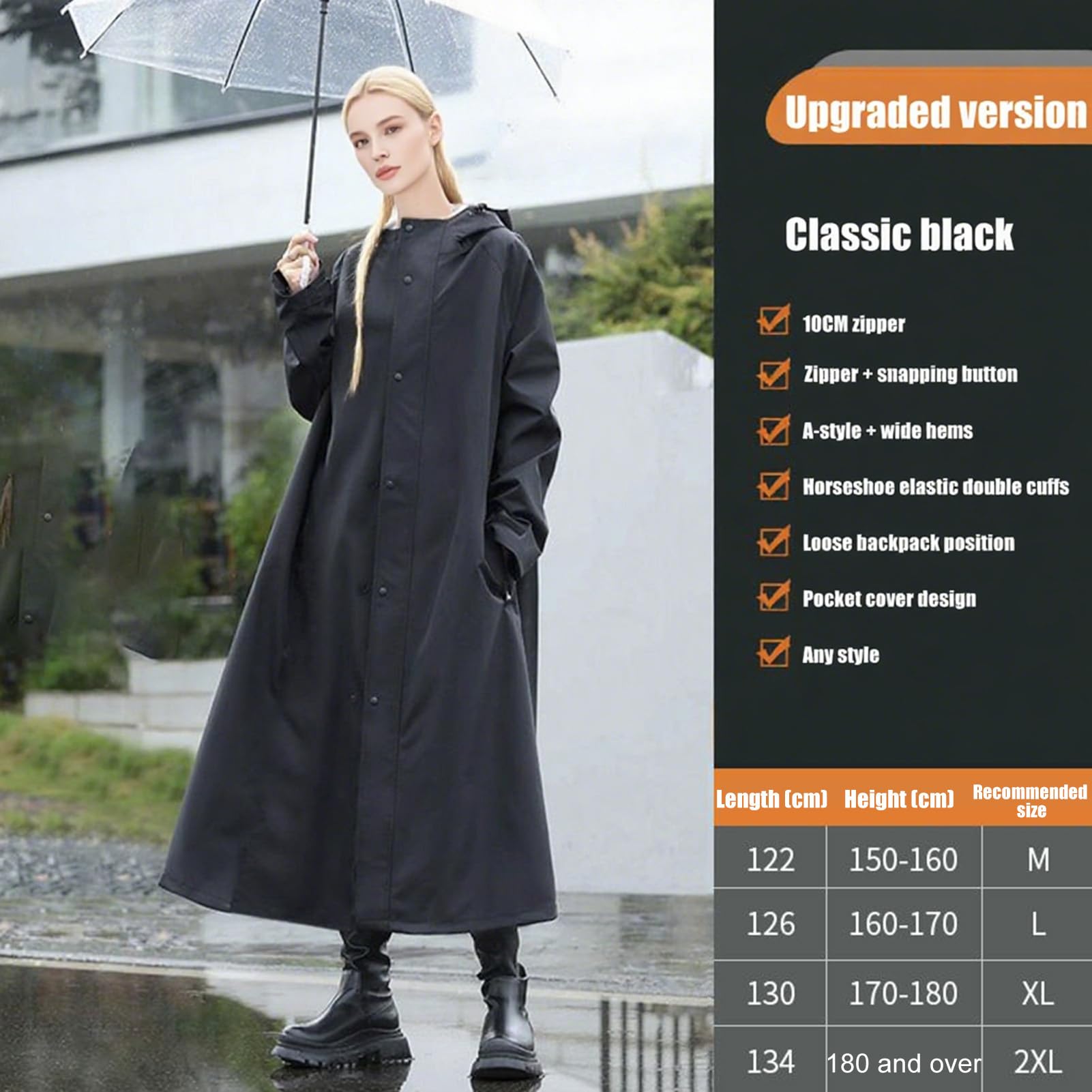Generisch Chubasquero largo – Chaqueta impermeable larga | Poncho reutilizable a prueba de viento para actividades al aire libre, cortavientos ligero para camping, pesca, viajes, equitación y