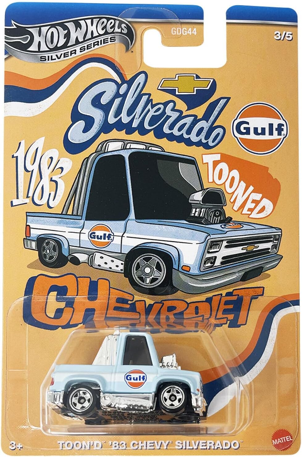 Hot Wheels '83 Chevy Silverado, Silver Series, Toon'd Series 3/5, 1:64 Scale Diecast