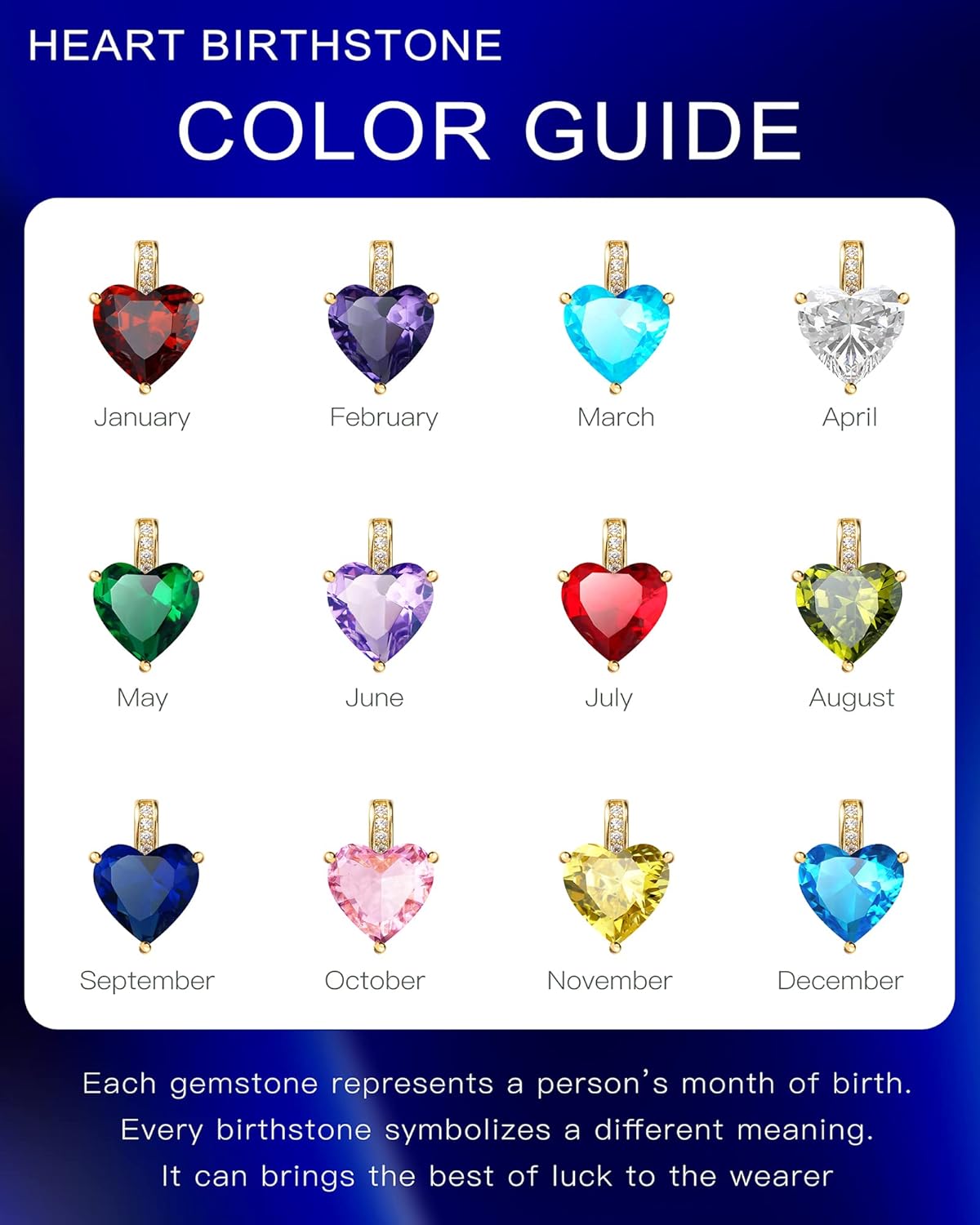 Genuine Birthstone Necklace for Women, Heart Love Necklace, Birthday Gifts for Her - Image 7