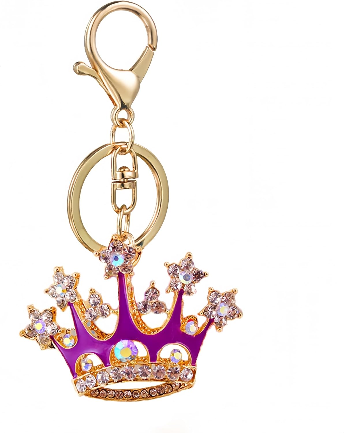 Axmerdal Shiny Queen Crown Keychain Crystal Blingbling Keyring Rhinestones Purse Pendant Handbag Charm (Purple)