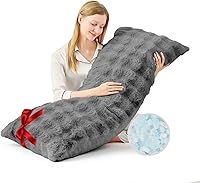 YZHOME Faux Fur Fluffy Body Pillow 20x54 Inch Grey - Adjustable Shredded Blue Memory Foam for Side Sleepers & Pregnant Women