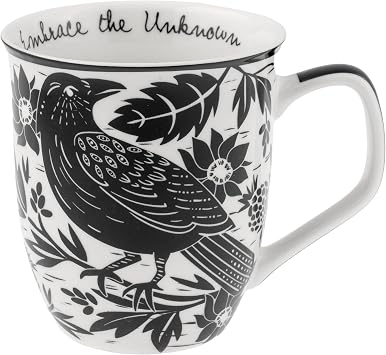 Karma Gifts 14 oz Black and White Boho Mug Raven - Cute Coffee and Tea Mug - Ceramic Coffee Mugs for Women and Men