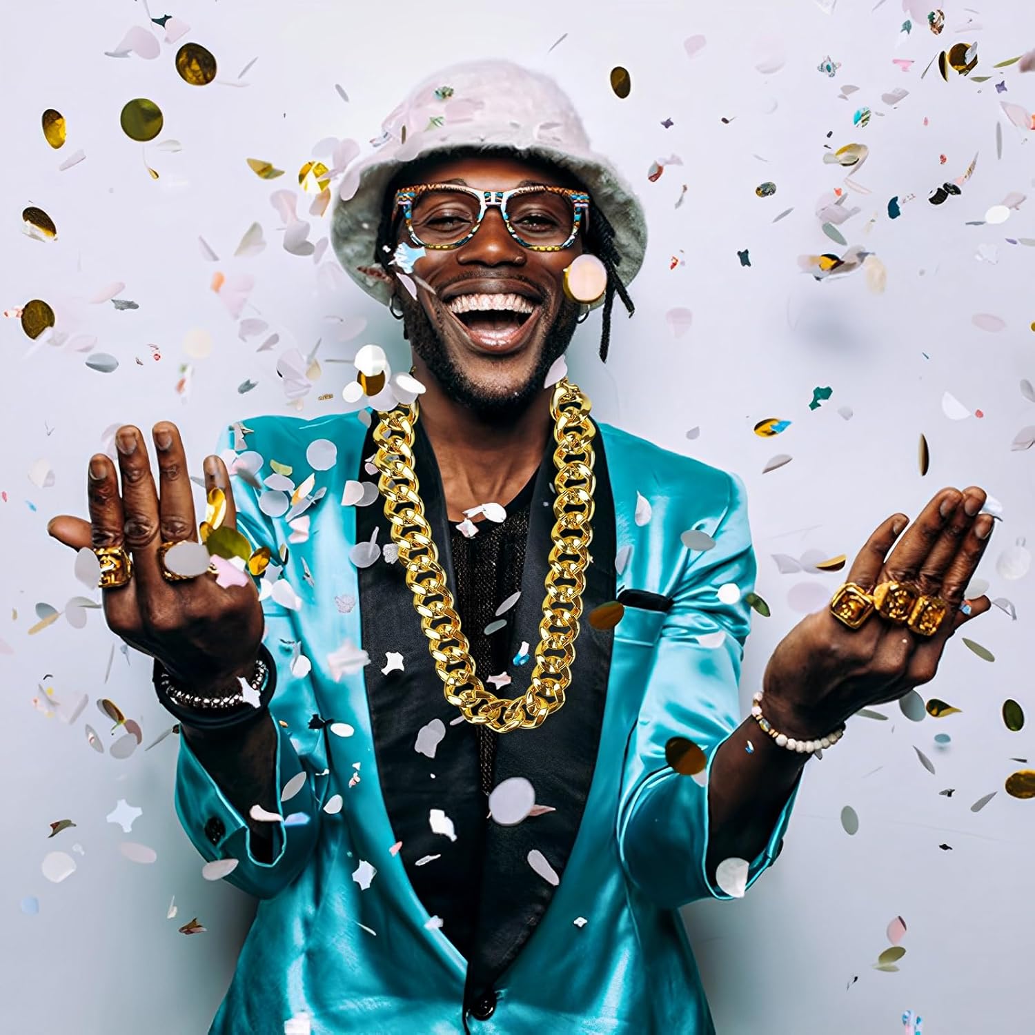 Men's Big Gold Chain Necklace: 16 Pcs Fake Chunky Gold Chain Costume Accessories, Hip Hop Rapper Jewelry 80s 90s Punk Style Halloween Party, 32 Inches - Image 4