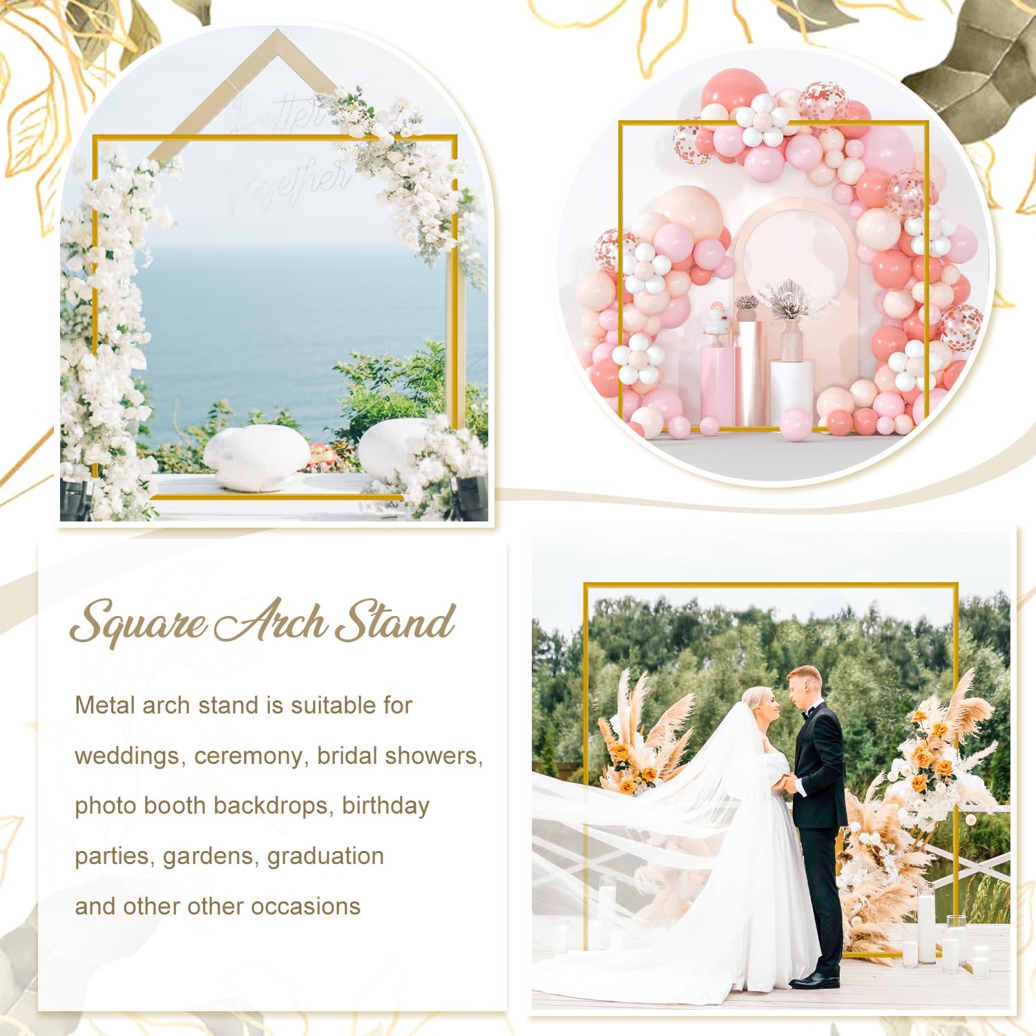 6.6' X 6.6' Metal Wedding Arch Stand - Square Backdrop For Outdoor Weddings, Garden Decor, Photo Booth (Matte Black)