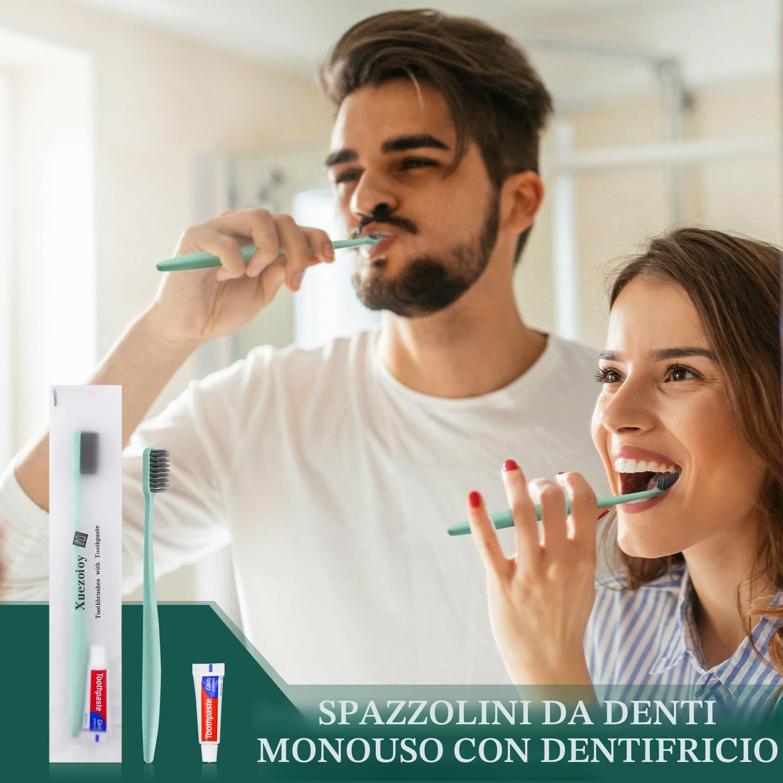 Spazzolini da Denti Monouso,100 Set Verde Confezionati Singolarmente Spazzolino da Denti Usa e Getta con Dentifricio Alla Rinfusa per Senzatetto,Casa di Cura,Hotel,Beneficenza,Viaggio