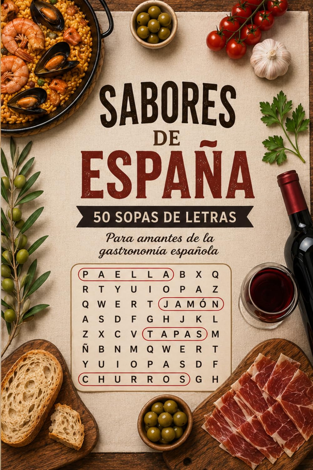 Sabores de España: 50 Sopas de Letras para amantes de la gastronomía española