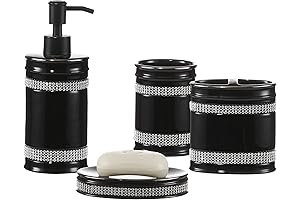 Sparkling Bathroom Sanctuary: 4-Piece Ceramic Accessory Set with Luxe Rhinestones