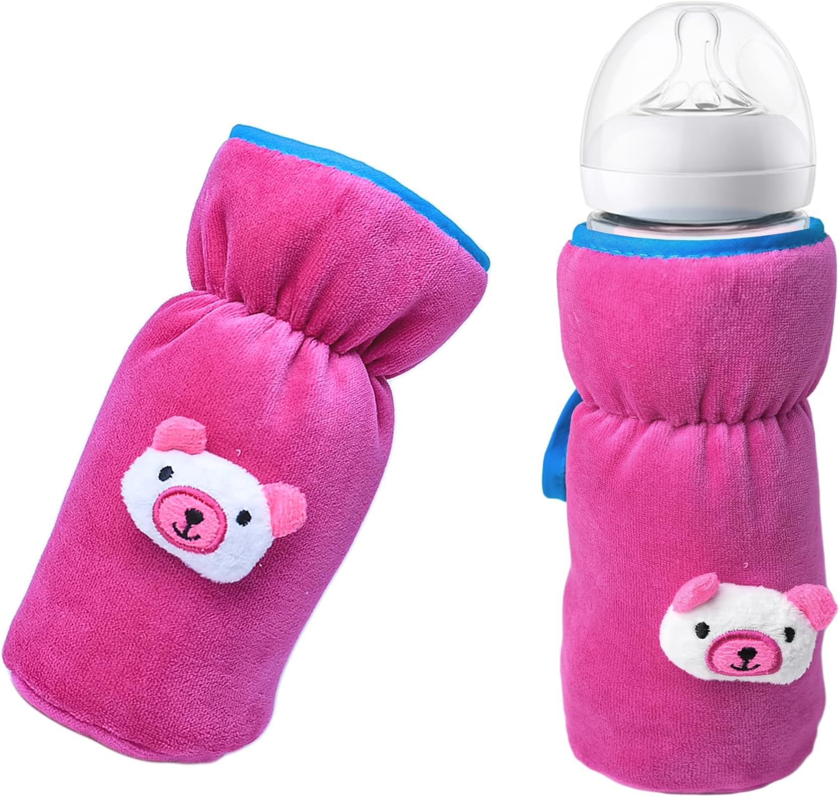 THE LITTLE LOOKERS Bottle Cover for Philips Avent/Wide Neck Feeders Soft Plush Stretchable Baby Feeding Bottle Cover with Easy to Hold Strap (Pink, Wide Neck 240-330ml/8-11OZ)