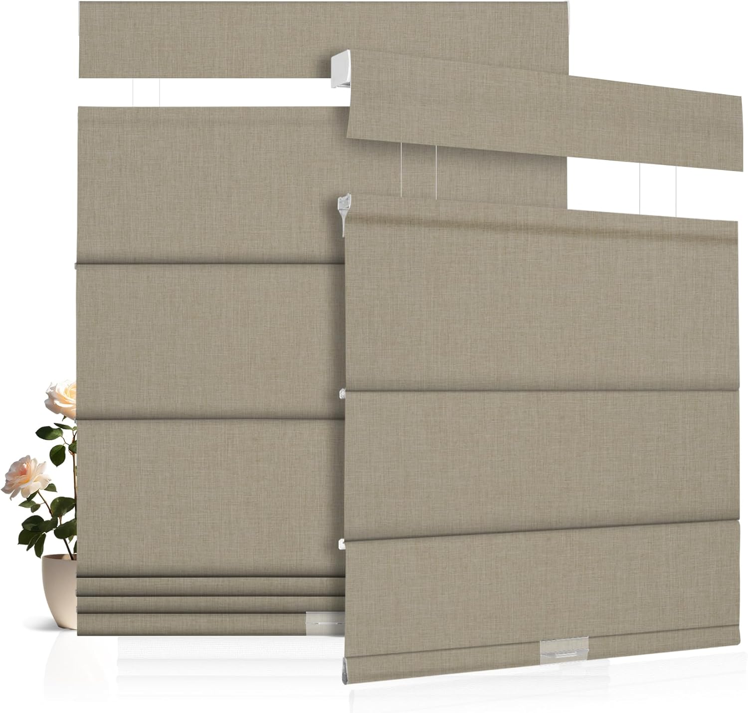 Top Down Bottom Up Roman Shades for Windows, Blackout Linen Roman Blinds, Cordless Fabric Window Shades,Room Darkening Thermal Insulation for Home Office,Linen Brown,34" W x 72" H...