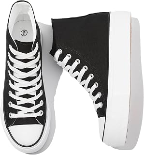 Platform Sneakers for Women Fashion High Top Canvas Shoes White Womens Platform Shoes Casual Lace Up Mid Top Shoes