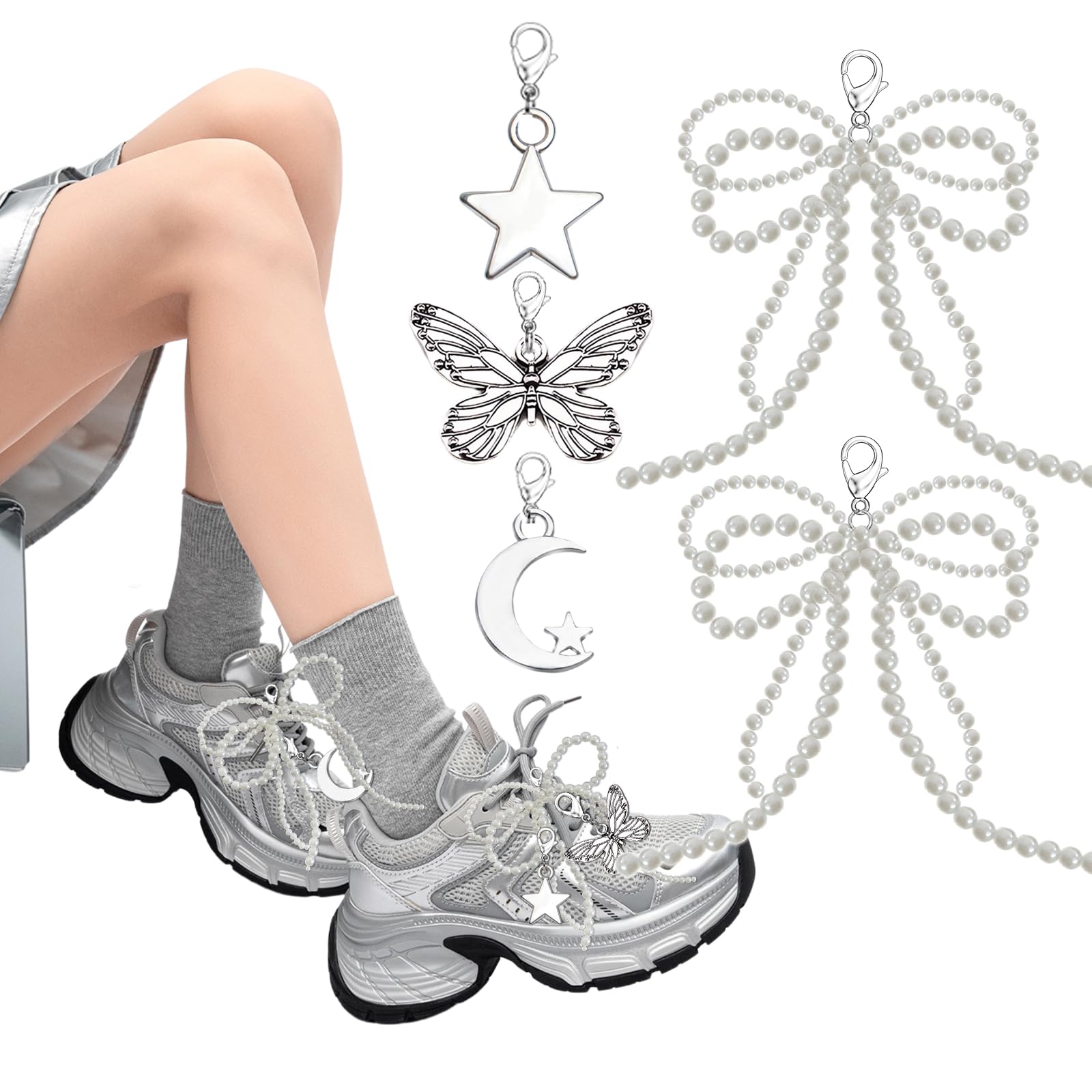 Bling Shoe Charms for Women,Cute Girly Pearl Chains Charms for Shoe Jewelry,Diamond Shoe Decoration Charms,DIY Designer Shoe Accessories for Party Favor (Pearl shoe charms)