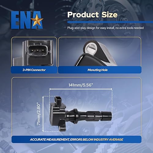 Miniatura 6 de ENA Juego de 4 bobinas de encendido compatibles con Mazda 3, 6, CX-7, MX-5, L4, 2.0L, 2.3L, 2.5L, repuesto para C1683, UF540, 3 pines