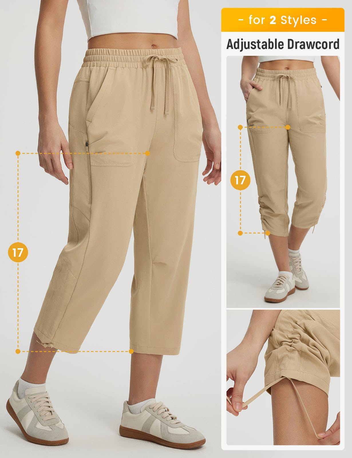 baleaf Pantalon Randonnée Femme, Pantacourt Travail Pluie Été Printemps Cargo Pants Solaire Respirable avec Poches