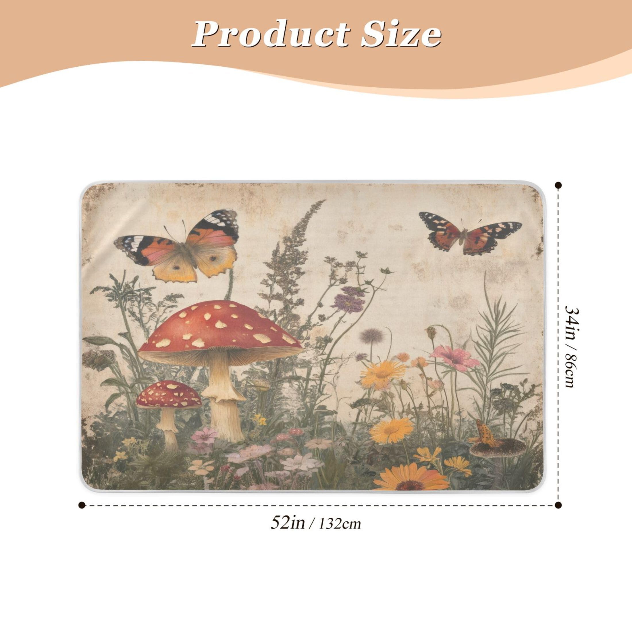 Takiito Vintage Mushroom Flowers Bed Pad Reusable Bed Underpad Washable Waterproof Leak-Proof Quick Dry Incontinence Pee Pad for Toddlers Kids Adults Pets 34x52 in