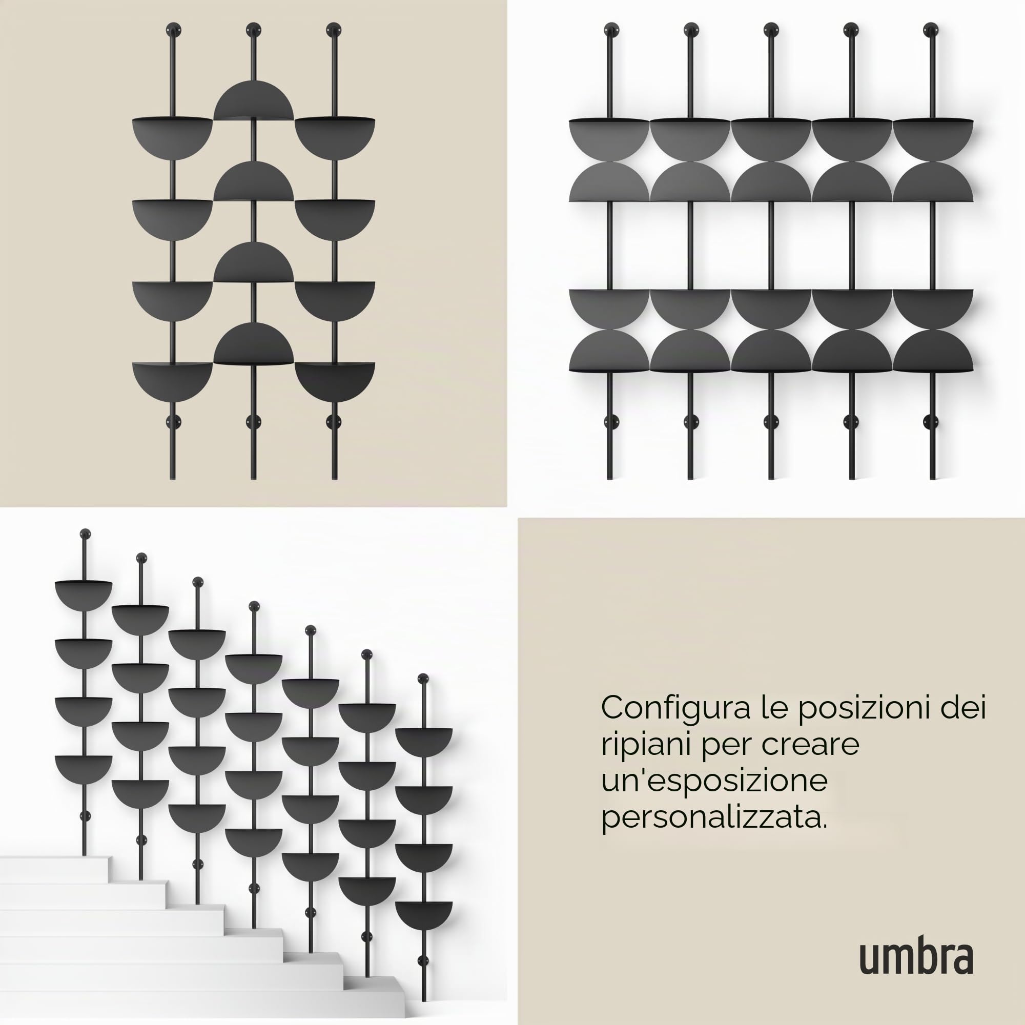 Umbra Solis Scaffali galleggianti, Metallo, Nero, 4 unità