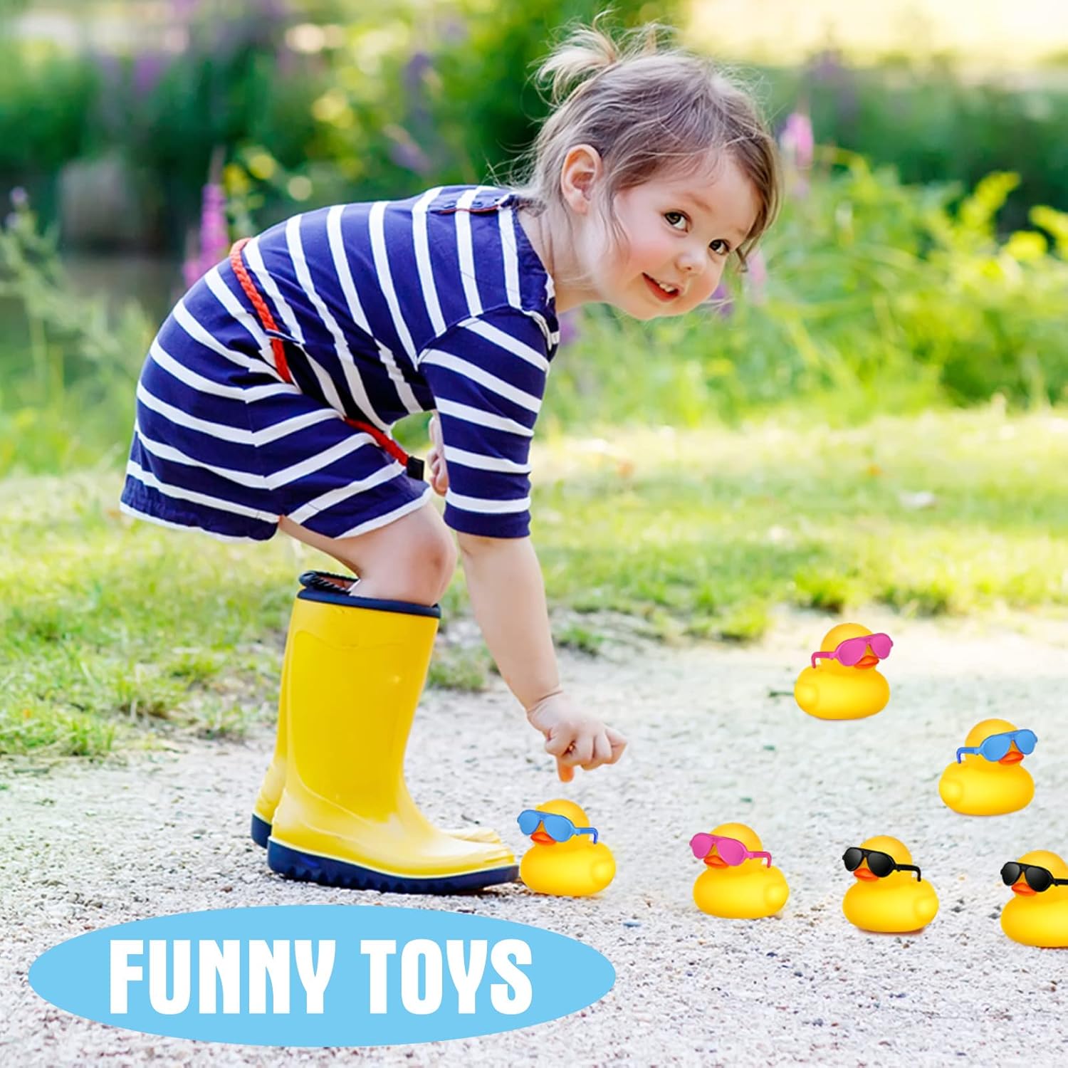 24 Pcs Mini Rubber Ducks with Sunglasses, Rubber Ducks in Bulk Valentine Bathtub Toys for Cruise Valentines Kids Classroom Gift Exchange(Eyeglasses,Yellow, Blue, Pink, Black)