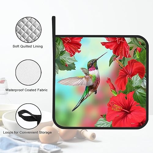 Miniatura 3 de Gearsly Juego de 2 soportes para ollas, colibrí e hibisco, resistentes al calor, para barbacoa, cocinar, hornear, comida caliente para mujeres y