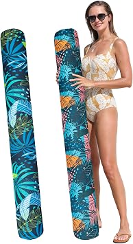 2 Pack Inflatable Pool Noodle Floats, 54 Large Swimming Pool Noodles for Floating, Fabric Covered Swim Noodles for Adults 2 Colors