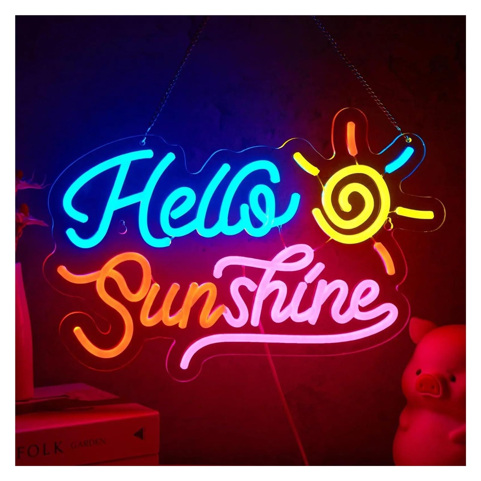 LEMST Sign Lamp Hello Sunshine Neon Light USB Powered, with Dimmer,for Bedrooms, Living Rooms, Motivational Decor 41.91x27.94cm