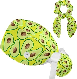 FVQL 2 Pieces Surgical Cap for Long Hair Scrub Cap with Hairband Nurse Cap, Fruit Avocados Pattern