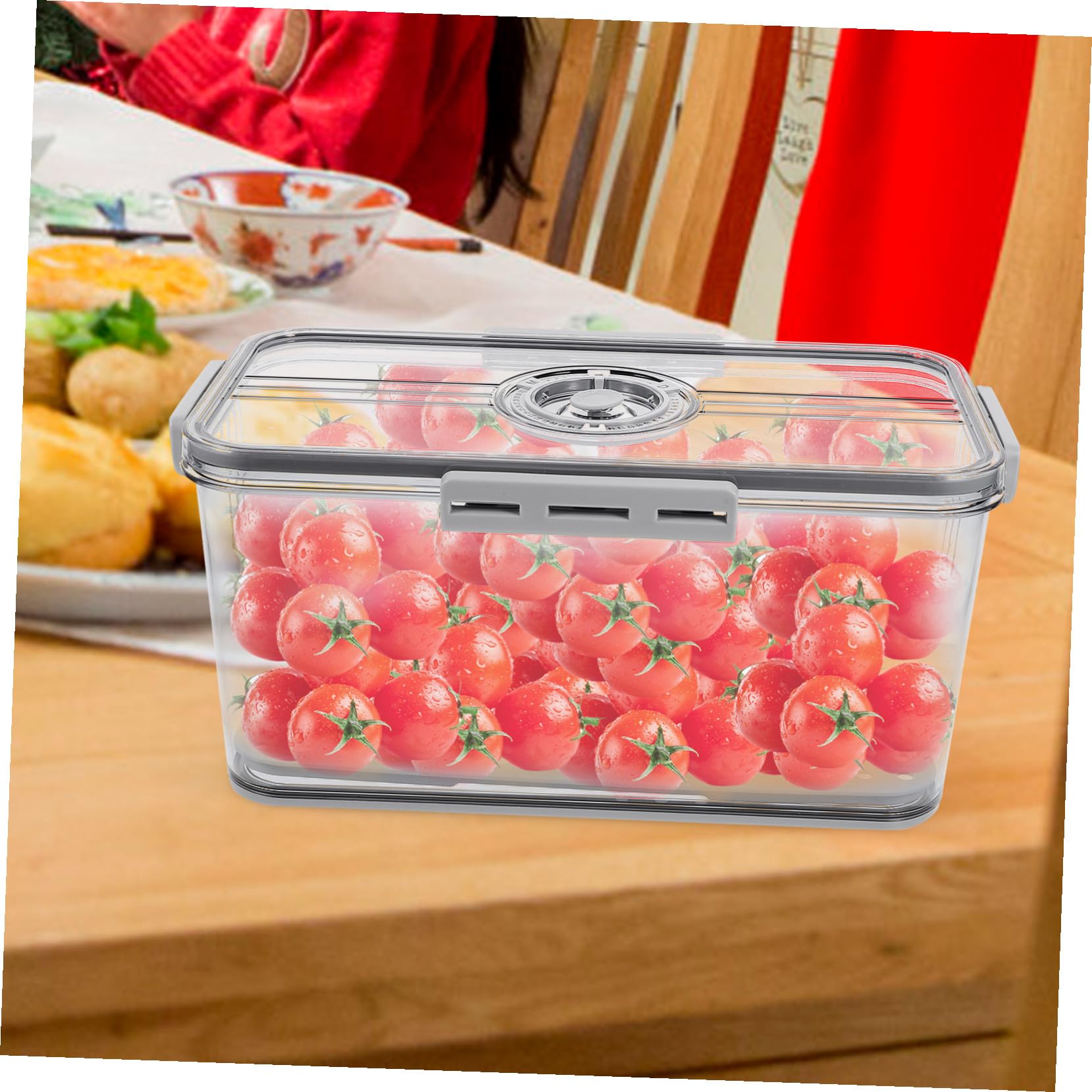 BESPORTBLE Caja Hermética para Pan con Temporizador y Tapa Transparente Contenedor de Almacenamiento para Alimentos Frescos con Cierre de Lados y Base con Drenaje para Cocina y Refrigerador