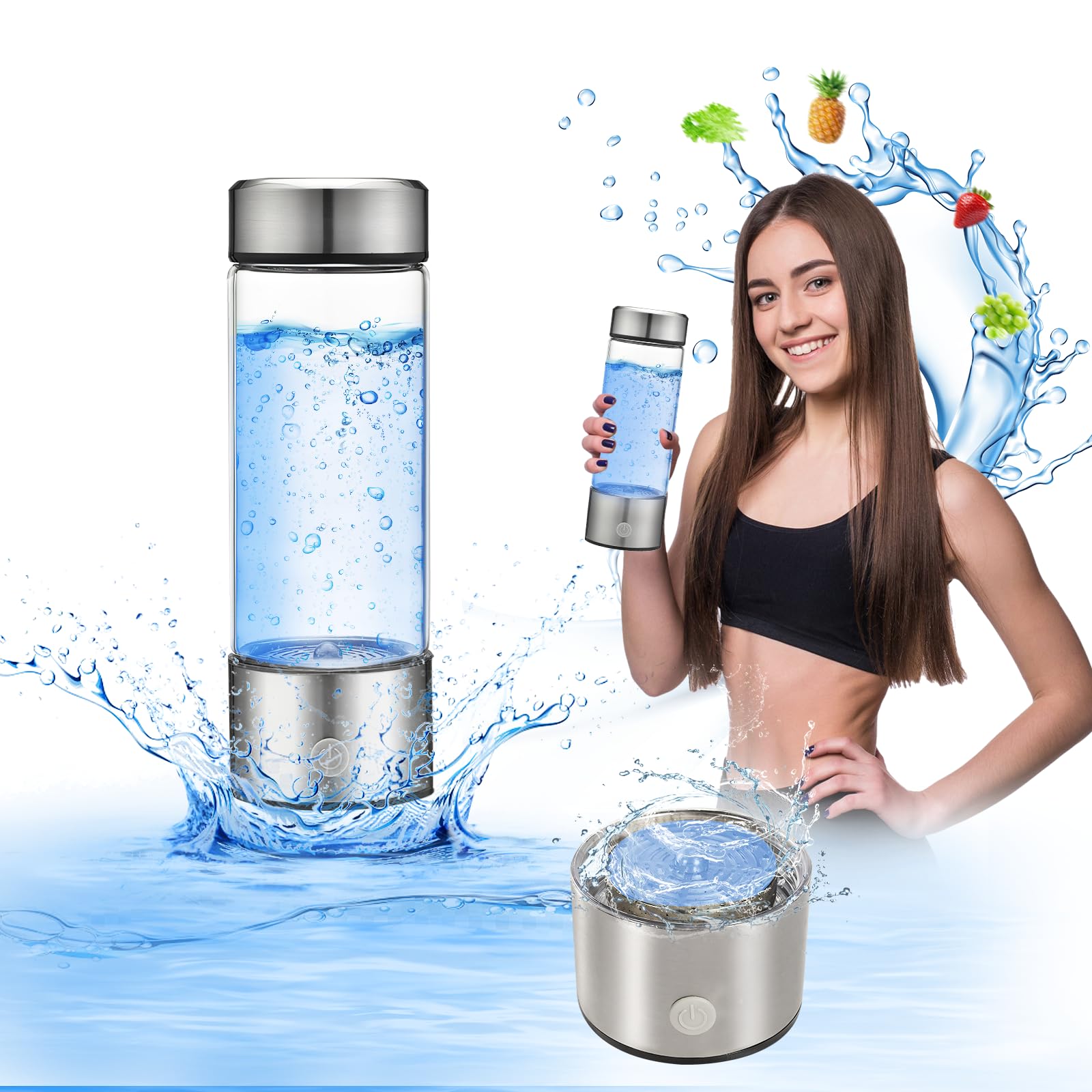 Generatore di bottiglie d'acqua idrogeno 3 in 1, macchina portatile per depuratore d'acqua da 450 ml, acqua Kangen, bottiglia d'acqua idrogenata, idroionizzatore per casa/ufficio/viaggi/bere tutti i