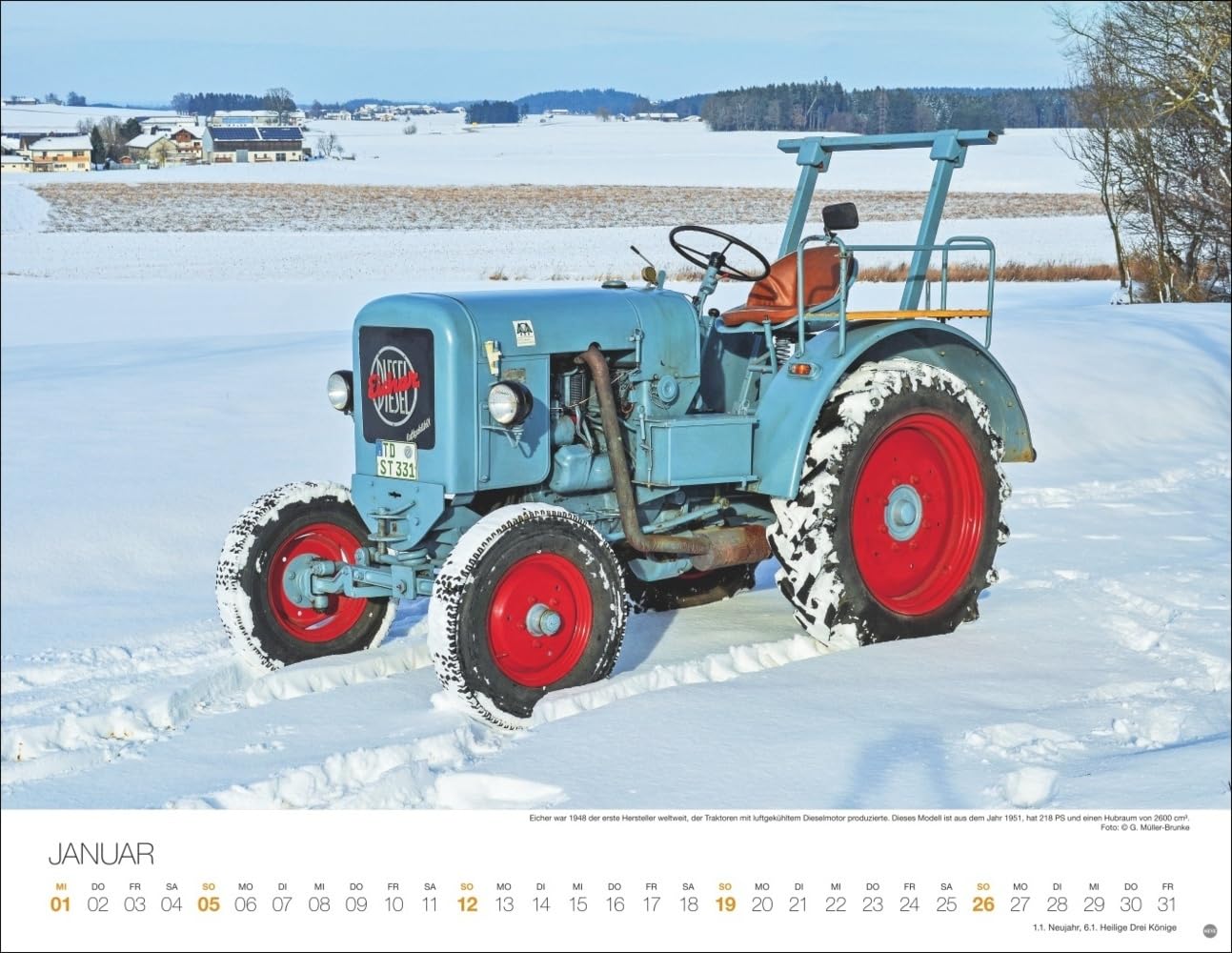 Starke Traktoren Posterkalender 2025: Exklusiver Wandkalender mit 12 beeindruckenden Traktoren. Hochwertiger Foto-Kalender 2025. Von Lanz über Porsche bis John Deere. 44 x 34 cm.