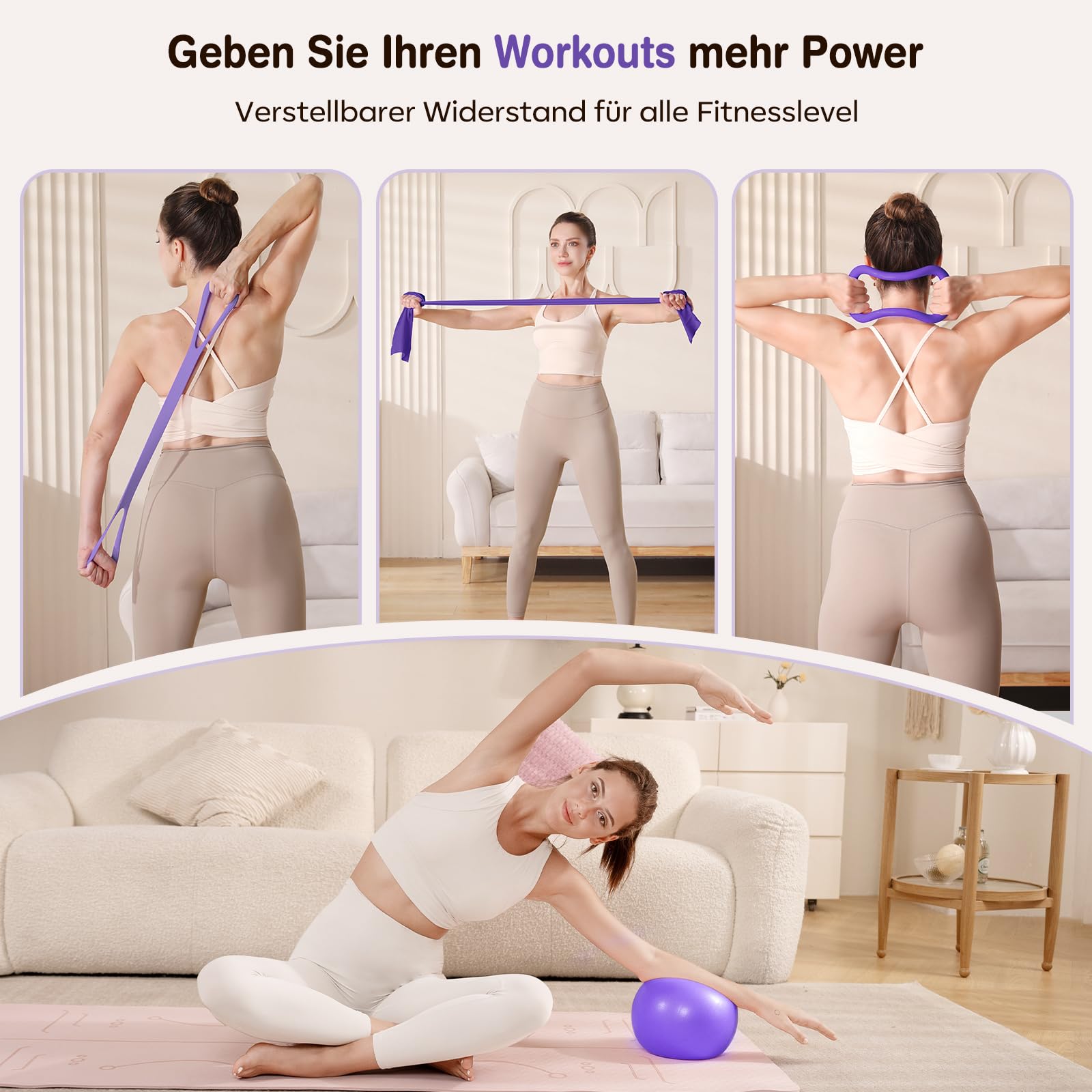 Kit de Pilates 13 pièces pour la Maison avec Anneau de 33 cm, Balle de 25,4 cm et Bandes de résistance pour Femmes à la Maison, équipement de Pilates pour débutants