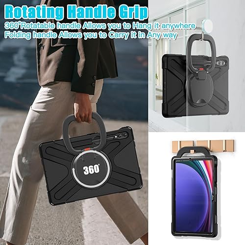 Miniatura 7 de Funda de rotación 360 para Samsung Galaxy Tab S9+ de 12.4 pulgadas 2023S8+ S7+S7 Fe, con correa para el hombro, soporte para bolígrafo S, soporte