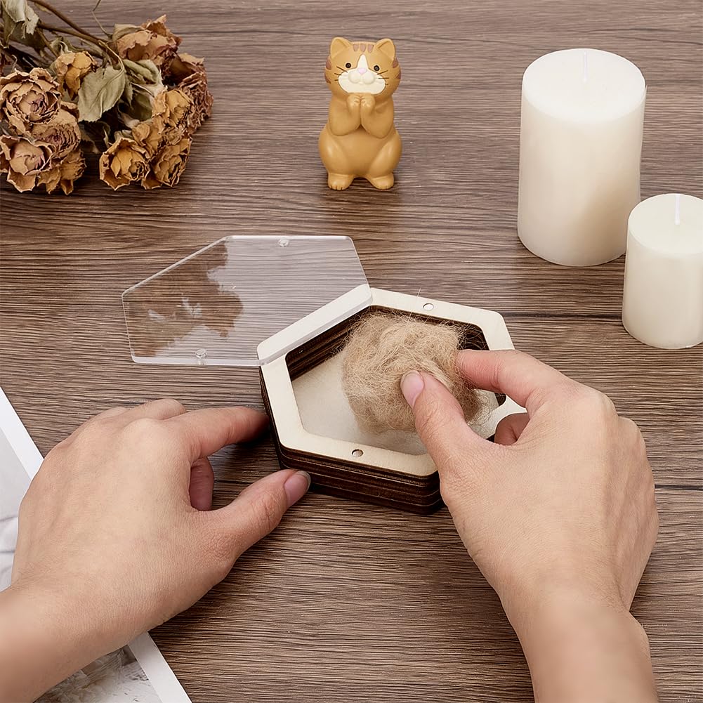 PH PandaHall Pet Hair Keepsake Box 3.8x4.3 inch Wood Memorial Box Hexagon Pug Dog Hair Keepsake Boxes Pet Fur Gifts for Dog Cat Memorial Boxes for Pet Lover Family Friends Storing Hair Teeth Ashes - Image 3
