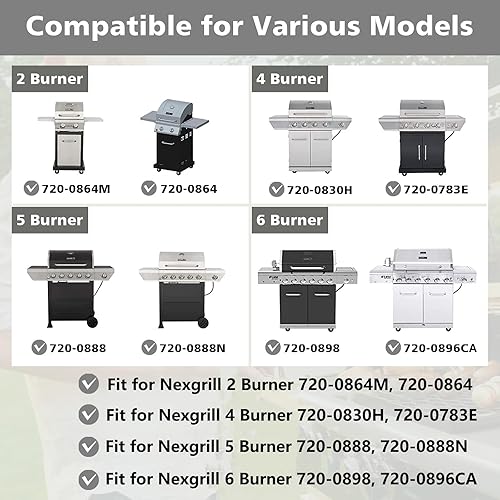 Miniatura 2 de Barbqtime Piezas de repuesto para parrilla de 5 quemadores para Nexgrill 720-0958A, 720-0925S, 720-0898, 730-0898, 720-0783E, 720-0830A, 720-0830D,