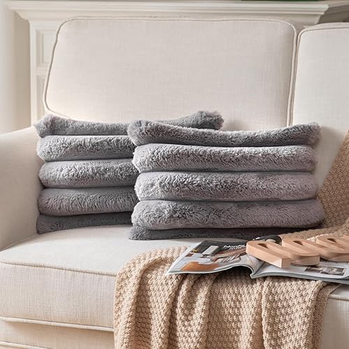 Miniatura 68 de Juego de 2 fundas de almohada de felpa de piel sintética de 18 x 18 pulgadas, fundas de almohada decorativas de lujo, a rayas, suaves y acogedoras