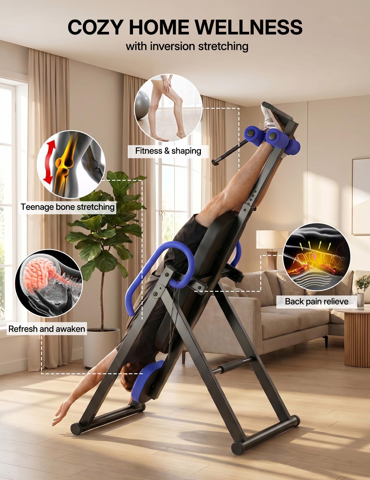 YOLEO Panca a inversione Gravity Resistente con poggiatesta Regolabile e Protezione Cintura Posteriore con Macchina per Sollievo dal Dolore Terapia